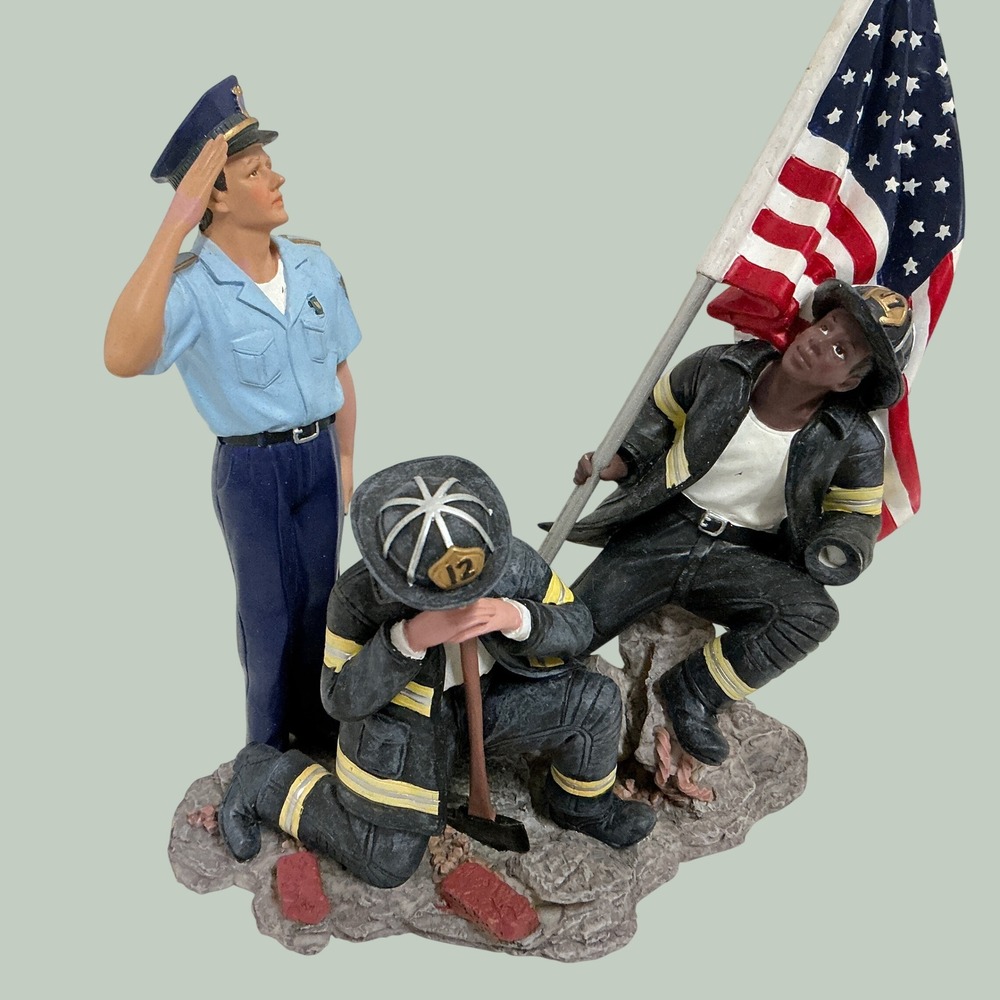 Home Interiors A Hero's Salute Firefighter Police American Flag Figurine 2002